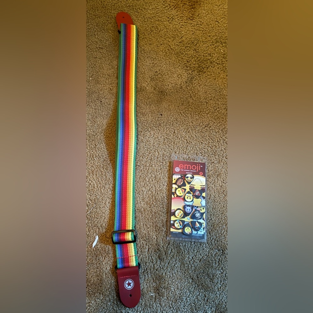 Rainbow Guitar Strap with Emoji Picks